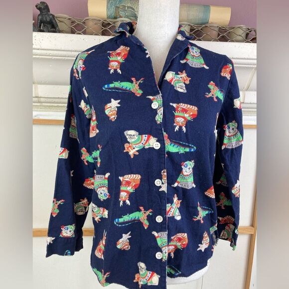 NWOT flannel 2 pc. pj set Xmas animals in hats: dogs, cats, iguanas runs big - Picture 2 of 13
